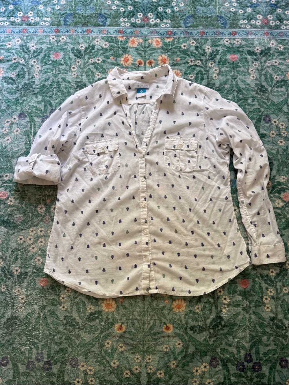 Columbia White Button-Down Shirt with Tree Print